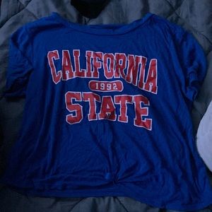 Blue California state shirt- super comfy with an adjustable tie in the front